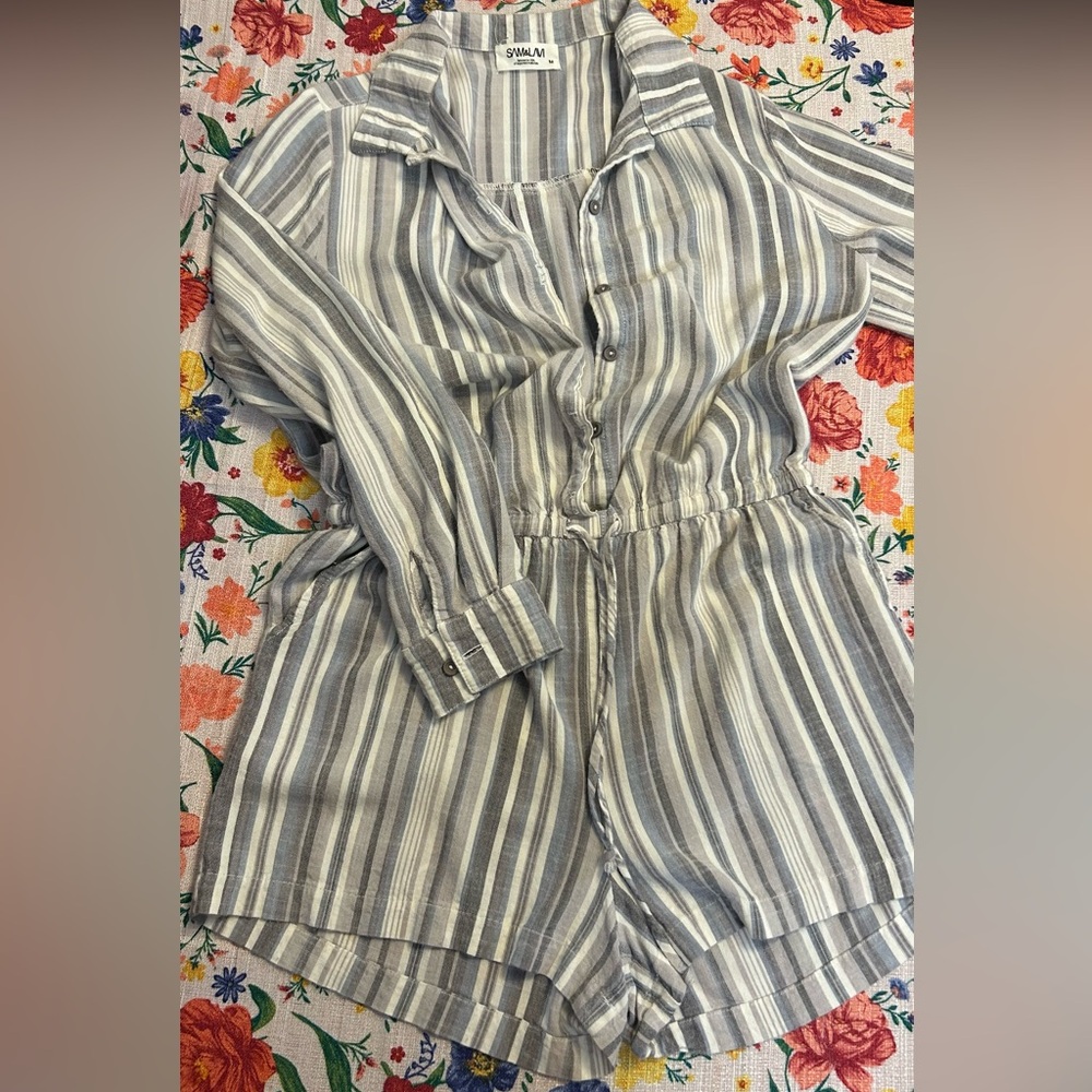 Sam & Lavi Striped Button-Up Jumpsuit